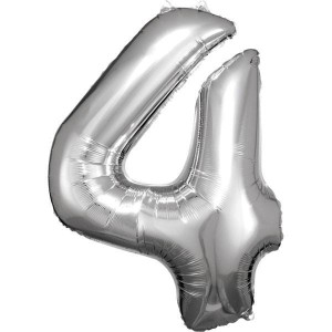 BALON FOLIOWY CYFRA 4 SREBRNA 65X86CM
