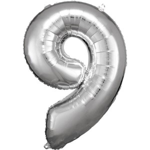 BALON FOLIOWY CYFRA 9 SREBRNA 60X86CM