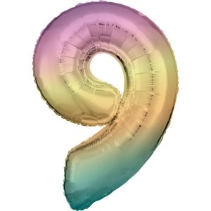 BALON FOLIOWY CYFRA 9 TĘCZOWA PASTEL 60X86CM