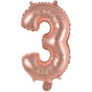 BALON FOLIOWY MINI CYFRA 3 RÓŻOWE ZŁOTO 25X40CM