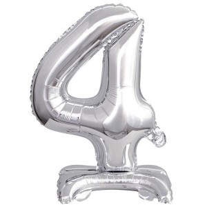 BALON FOLIOWY MINI CYFRA 4 NA STOJAKU SREBRNA