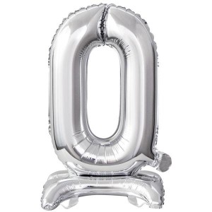 BALON FOLIOWY MINI CYFRA 0 NA STOJAKU SREBRNA