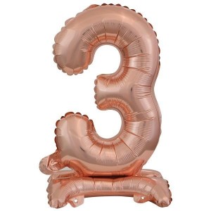 BALON FOLIOWY MINI CYFRA 3 NA STOJAKU RÓŻOWE ZŁOTO