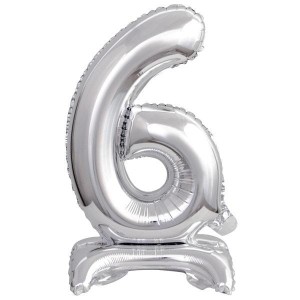 BALON FOLIOWY MINI CYFRA 6 NA STOJAKU SREBRNA