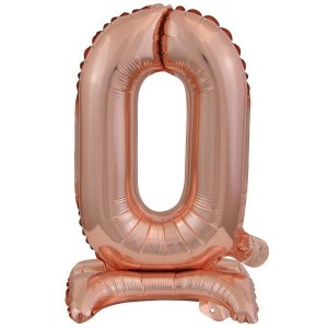 BALON FOLIOWY MINI CYFRA 0 NA STOJAKU RÓŻOWE ZŁOTO