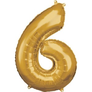 BALON FOLIOWY CYFRA 6 ZŁOTA 60X86CM