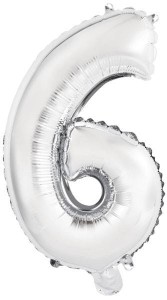 BALON FOLIOWY MINI CYFRA 6 SREBRNA 29X40CM