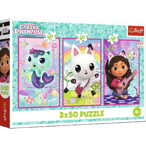 Puzzle 3x50 Poznajcie Gabby i kotki TREFL, Trefl