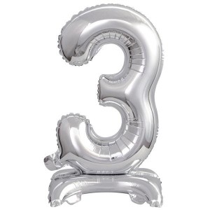 BALON FOLIOWY MINI CYFRA 3 NA STOJAKU SREBRNA
