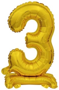 BALON FOLIOWY MINI CYFRA 3 ZE STOPKĄ ZŁOTA 22X40CM