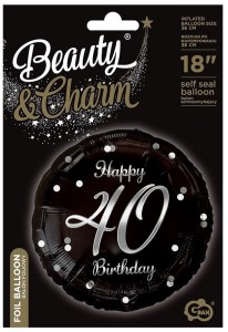 BALON FOLIOWY, HAPPY 40 BIRTHDAY, CZARNY 45CM