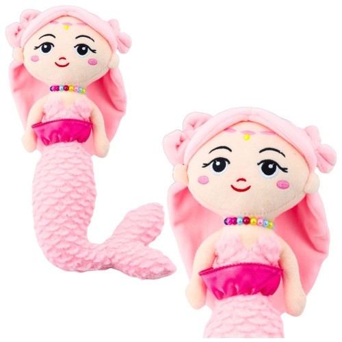 Syrenka pluszowa z koralami różowa 32cm, Leantoys