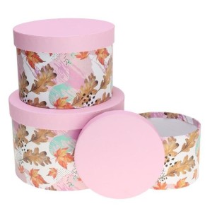 PUDEŁKO FLOWER BOX 3SZT RÓŻOWY ROZETTE, ROZETTE