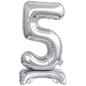 BALON FOLIOWY MINI CYFRA 5 NA STOJAKU SREBRNA