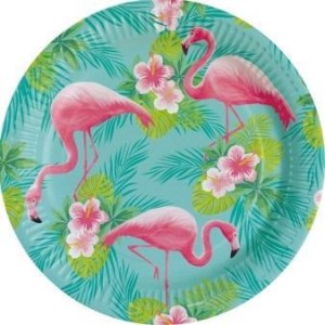 TALERZE OWALNE PAPIEROWE FLAMINGI 23CM 8SZT