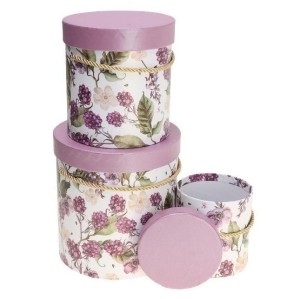 PUDEŁKO FLOWER BOX 3SZT PURPUROWY ROZETTE, ROZETTE