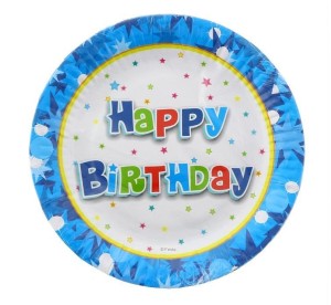 TALERZYKI PAPIEROWE HAPPY BIRTHDAY NIEB 18CM 6SZT