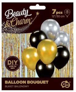 BALONY BEAUTY&CHARM BUKIET ZŁOTO-CZAR. 30CM 7SZT