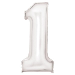 BALON FOLIOWY CYFRA 1 SATYNOWA BIAŁA 86CM