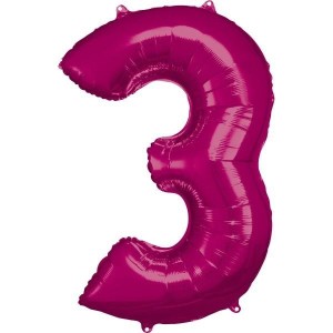 BALON FOLIOWY CYFRA 3 RÓŻOWA 58X86CM
