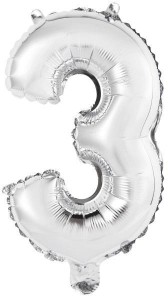 BALON FOLIOWY MINI CYFRA 3 SREBRNA 25X40CM