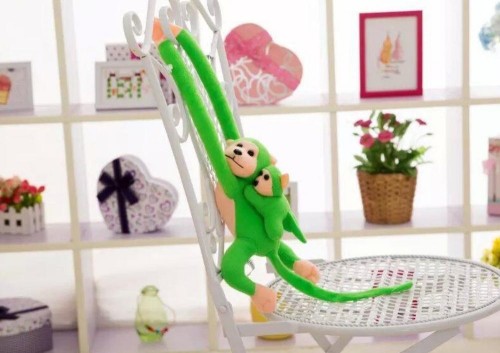 Maskotka małpka z dzieckiem zielona 70cm, Leantoys