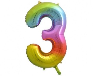 BALON FOLIOWY B&C CYFRA 3 TĘCZOWA 85CM