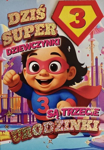 Karnet Urodziny 3 dziewczynka - Superbohaterka