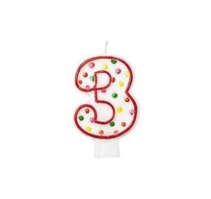 ŚWIECZKA CYFERKA 3 KROPKI 7,6CM