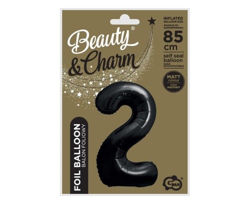 Balon foliowy B&C cyfra 2 matowa czarna 85cm