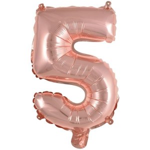 BALON FOLIOWY MINI CYFRA 5 RÓŻOWE ZŁOTO 25,5X40CM