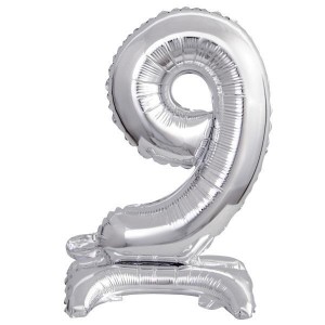 BALON FOLIOWY MINI CYFRA 9 NA STOJAKU SREBRNA