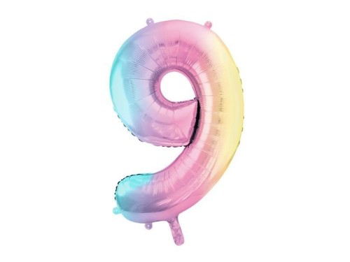 Balon foliowy 9 pastelowy tęczowy 86cm