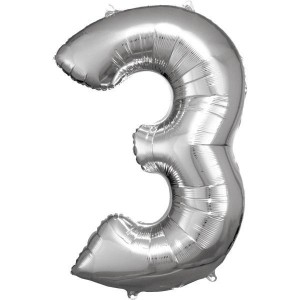 BALON FOLIOWY CYFRA 3 SREBRNA 58X86CM