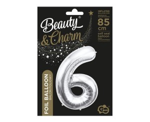 BALON FOLIOWY B&C CYFRA 6 SREBRNA 85CM