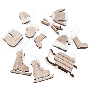 DREWNIANE MOTYWY ZIMOWE NATURALNE 11SZT