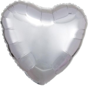 BALON FOLIOWY METALIK SREBRNY SERCE LUZEM 43CM