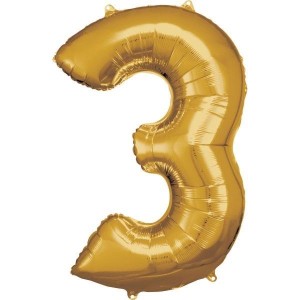 BALON FOLIOWY CYFRA 3 ZŁOTA 58X86CM