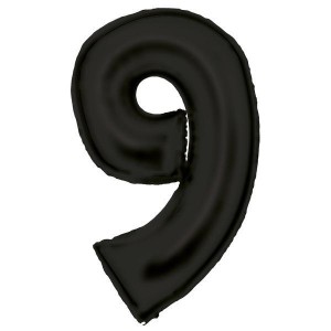 BALON FOLIOWY CYFRA 9 SATYNOWA CZARNA 86CM