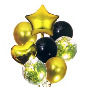 BALONY FOLIOWY 46CM ZESTAW ZŁOTO-CZARNE Z GWIAZDKĄ