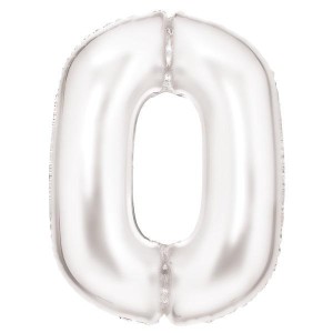 BALON FOLIOWY CYFRA 0 SATYNOWA BIAŁA 86CM