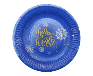 TALERZYKI PAPIEROWE HELLO WINTER 18CM 6SZT