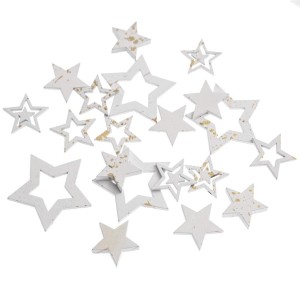DREWNIANE GWIAZDKI BIAŁE ZŁOCONE 20SZT
