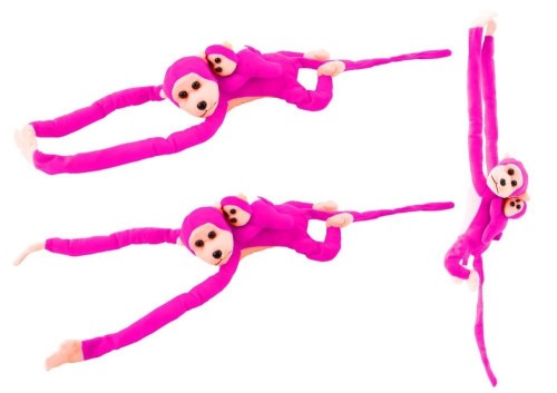 Maskotka małpka z dzieckiem ciemno różowa 90cm