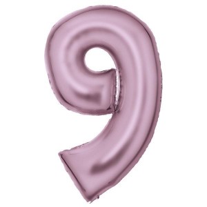 BALON FOLIOWY CYFRA 9 SATYNOWA PASTELOWY RÓŻ 86CM