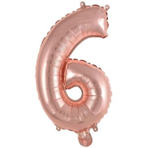 BALON FOLIOWY MINI CYFRA 6 RÓŻOWE ZŁOTO 29X40CM