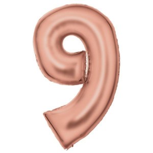 BALON FOLIOWY CYFRA 9 SATYNOWA RÓŻOWE ZŁOTO 86CM