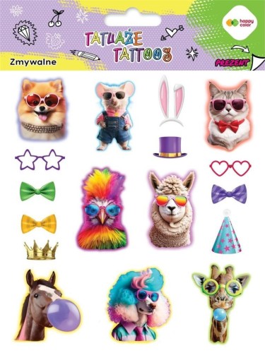 Tatuaże zmywalne Animals Funny HAPPY COLOR, GDD