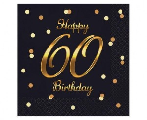 SERWETKI HAPPY 60 BIRTHDAY CZARNE 33X33CM 20SZT