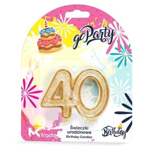 ŚWIECZKA URODZINOWA 40 ZŁOTY BROKAT